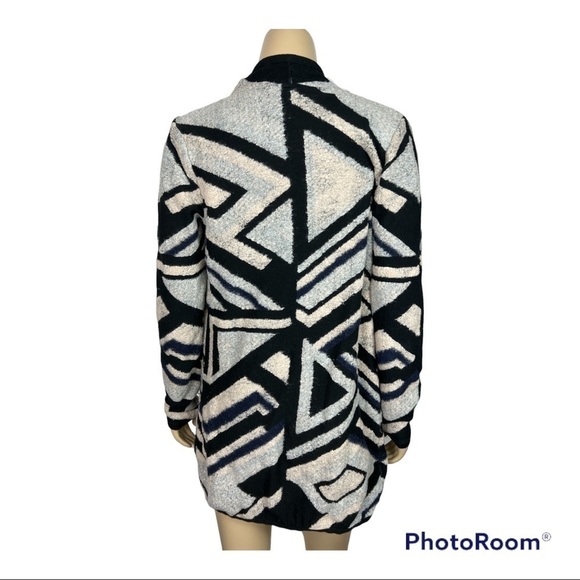 Lucky Brand Black & Gray Geometric Intarsia Knit Open Front Cardigan Sz S - Picture 2 of 8